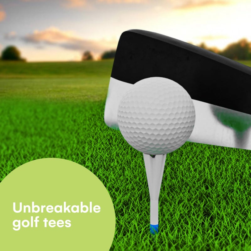 Noa Store 3 1/4" Tee Golf - White and Blue Plastic Golf Tees for Driver - Golf Accessories for Men - 5-Prong Head Cup - Low Friction - Low Resistance Tip - Pack These in Your Golf Bags - Pack of 150 - Image 2